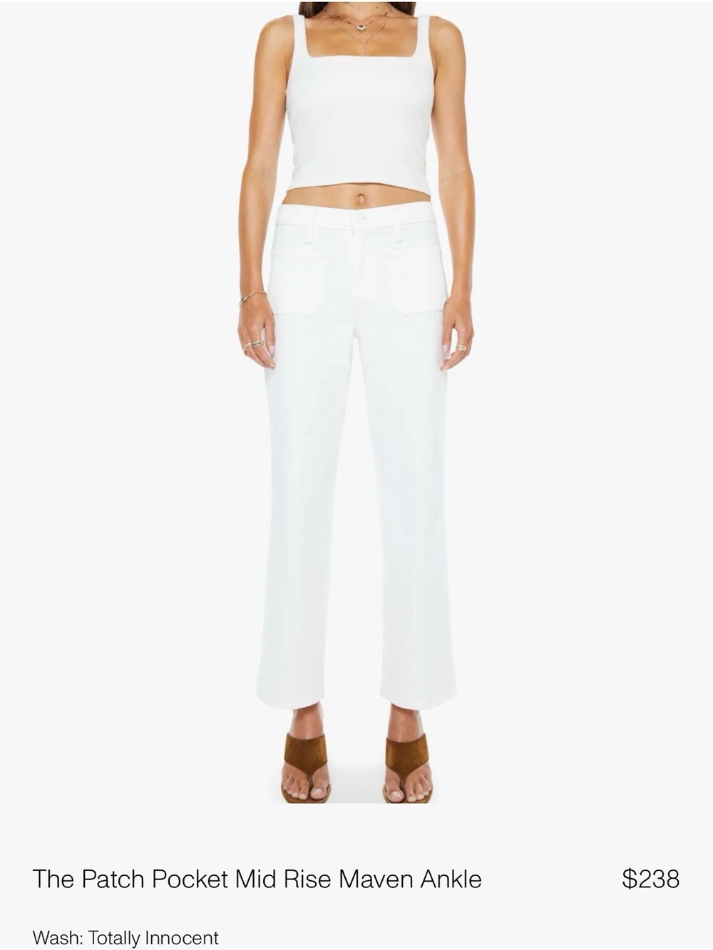 MOTHER White Mid-Rise Patch Pocket Cropped Ankle Jeans